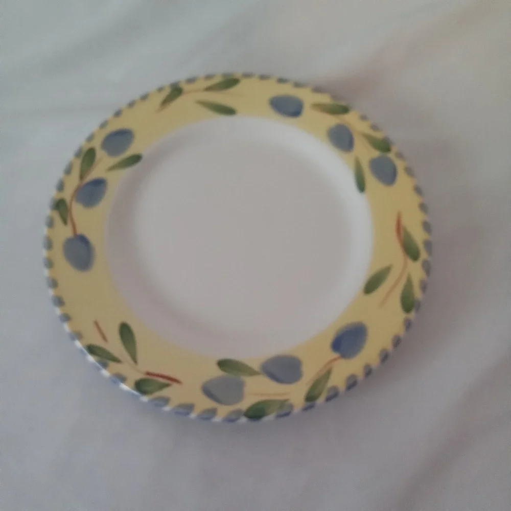 Pier 1 Palermo Salad Plate Blue Olive Yellow Rim Hand Painted Italy 8.25 Inch